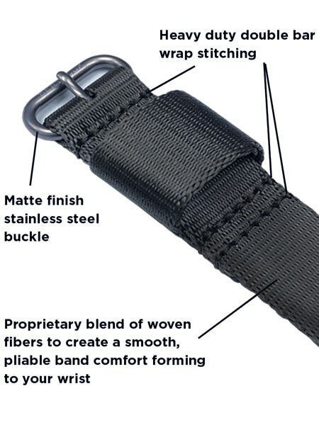 Bertucci A-1R Field Comfort watch with fiber reinforced polycarbonate Unibody case, Black Nylon Strap, Black Dial #10500
