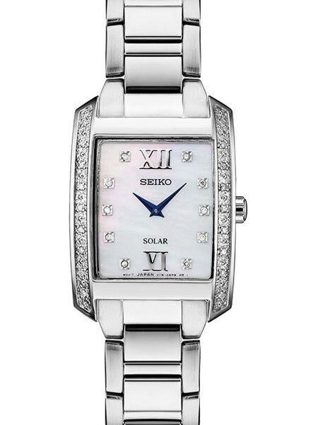 Seiko Women's Solar Dress Watch with 28 Diamonds, Mother of Pearl Dial #SUP399