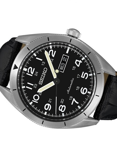 Seiko Military Field 24-Jewel Automatic Watch with 43.5mm Case, Leather Strap #SRP715