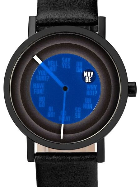 Projects 40mm Black Fortell Quartz Watch with Matching Leather Strap #7216B