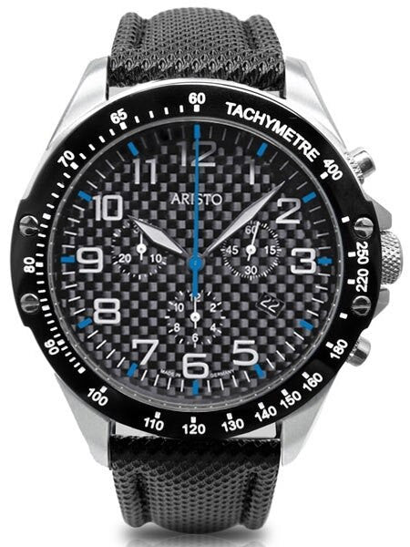 Aristo Aviator Style Quartz Chronograph Watch with Carbon Fiber Dial #4H158B