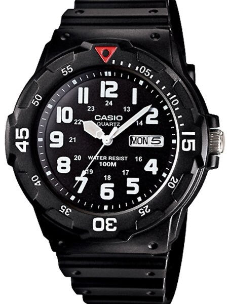 Casio Black Resin Quartz Analog Diver-Style Watch with Rotating Bezel #MRW-200H-1B