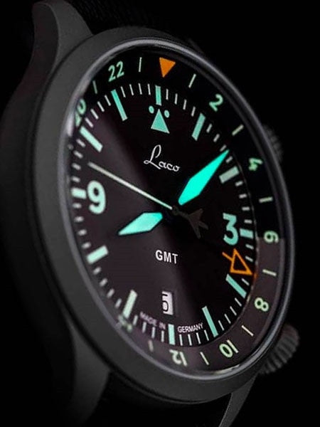 Laco Frankfurt Swiss Automatic GMT Dual-Time Pilot Watch with Double-Dome AR Sapphire Crystal #862120