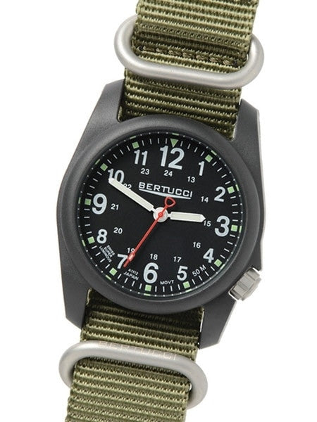 Bertucci DX3 Field Poly Resin Watch, Heavy Duty Nylon Strap, Black Dial - 11012