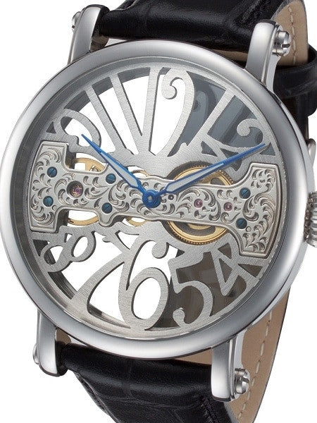Rougois Open-Face, Bridge Mechanical Hand Wind Watch w/Blue Hands RS294S-BLK