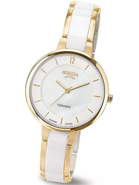 Boccia Ladies Quartz Watch with Goldtone Titanium and White Ceramic Bracelet #3236-02