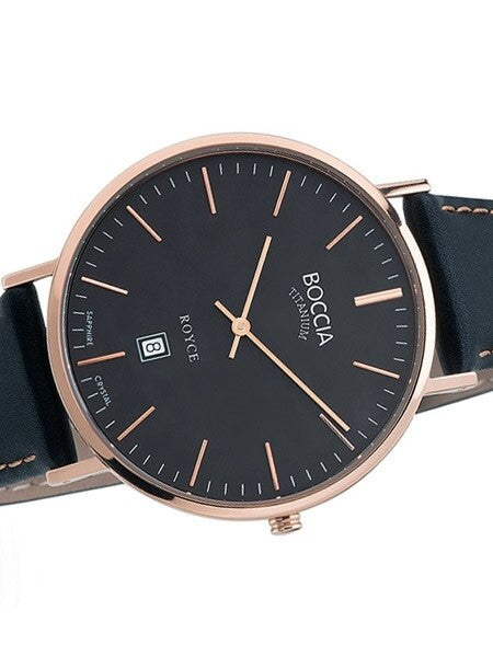 Boccia Mens Thin Quartz Watch with 42mm Rose Goldtone Titanium Case and a Sapphire Crystal #3589-05