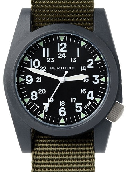 Bertucci A-3P Sportsman Vintage Field Watch with a 42mm Black Poly-Carbonate Case - 13351