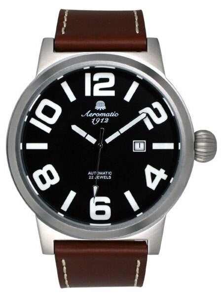 Aeromatic 1912 Automatic XL Size Military Watch with Black Dial, Onion Crown #A1361