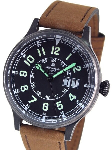 Aeromatic 1912 Retro Styled Aviator Quartz Watch, Aged Patina Case #A1254B