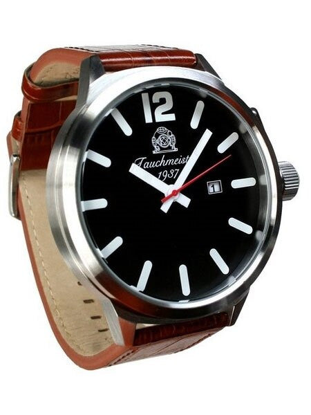 Tauchmeister XXL 58mm Black Dial Military Watch with Crown Protector #T0291