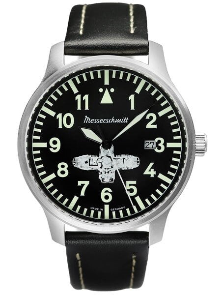 Messerschmitt Fliegeruhr Watch with Leather Strap #ME-Boxer3