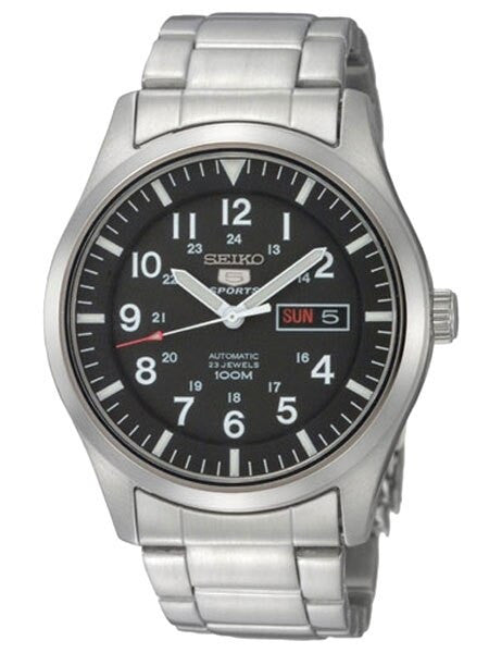 SCRATCH AND DENT - Seiko Military Black Dial Automatic Watch with 40mm Case, and SS Bracelet  #SNZG13K1
