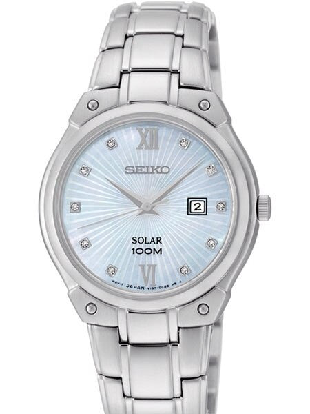 Seiko Ladies Solar Dress Watch with Blue Dial and Diamond Hour Markers #SUT213