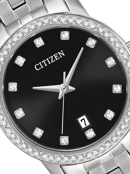 Citizen Ladies Dress Watch with Swarovski Crystals, Radiant Black Dial #EU6030-56E