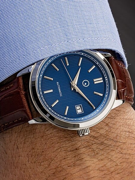Islander Automatic Dress Watch with Pinstripe Blue Dial, AR Sapphire Crystal #ISL-33