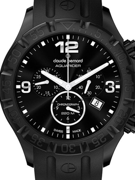 Claude Bernard Aquarider Black PVD Case Chronograph Dive Watch #10201-37N-NIN