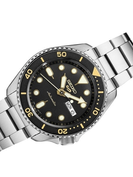 Seiko 5 Sports 24-Jewel Automatic Watch with Black Dial and SS Bracelet #SRPD57
