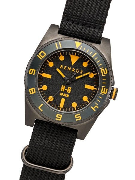 BENRUS 44mm Gun-Metal Stainless Steel, Military-Inspired Quartz H6 Watch #BR012B