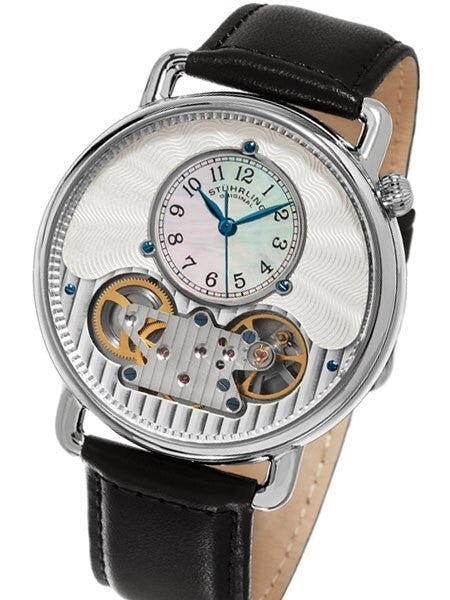 Stuhrling Quartz Watch with Decorative Skeleton Movement, Mother-of-Pearl and Silver Dial #693.01