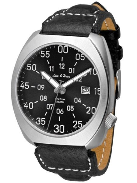 Lew and Huey Classic Flieger-Style, Automatic Pilot Watch with High Quality Leather Strap #Spectre-3Q-Black
