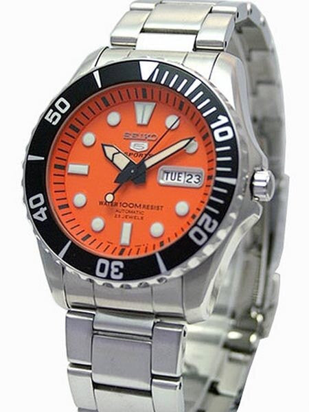 Seiko 5 Sports Automatic Orange Dial Watch #SNZF19K1