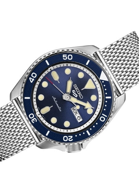 Seiko 5 Sports 24-Jewel Automatic Watch with Blue Dial and Mesh Bracelet #SRPD71