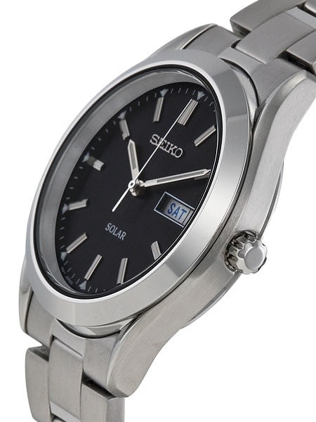 Seiko Black Dial, Solar Watch with 36mm Stainless Steel Case and Bracelet #SNE039
