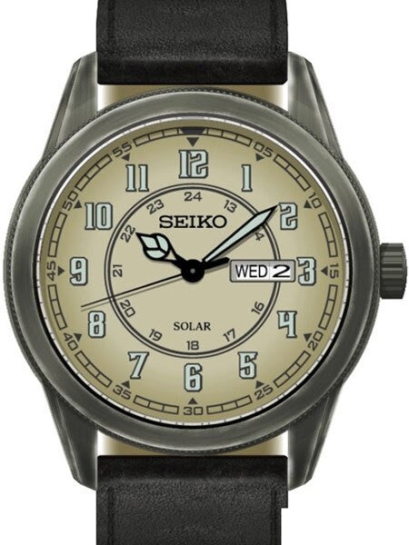 Seiko Recraft Solar Watch with 43mm Aged Pewter-Finished Case, Leather Strap #SNE447