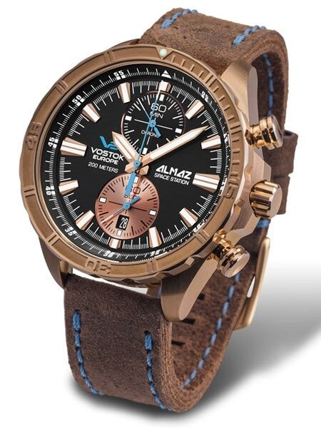 Vostok-Europe Almaz Bronze Two-Eye Quartz Chronograph with 60-Minute Stopwatch #320O266