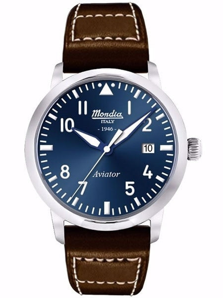 Mondia 1946 Aviator Dial Watch with Brown Leather Strap #MI-780-SS-04BL-CP