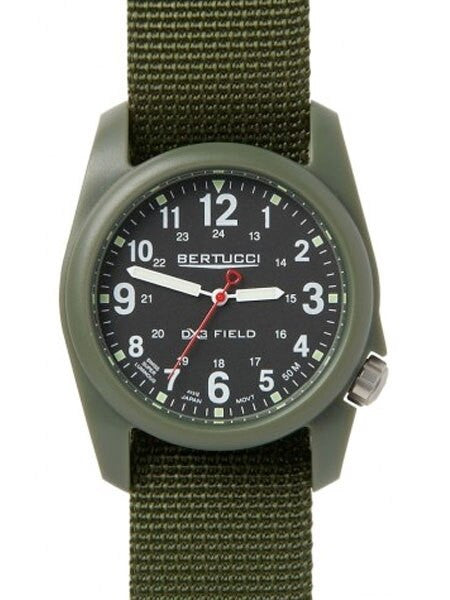 Bertucci DX3 Field Resin Watch, Olive Green Nylon Strap, Black Dial - 11018