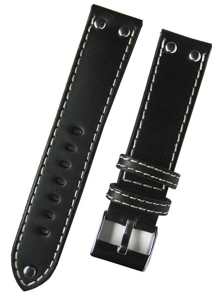 Aviator Style Black Leather Strap with Rivets and Contrast Stitching #EBV-ST-22730