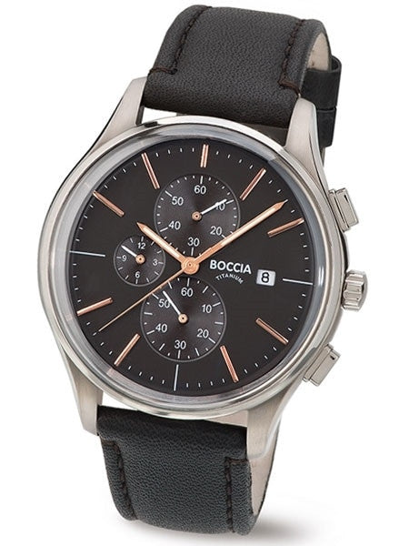 Boccia Mens Quartz Chronograph Watch with 12-Hour Totalizer and 41mm Titanium Case #3756-02