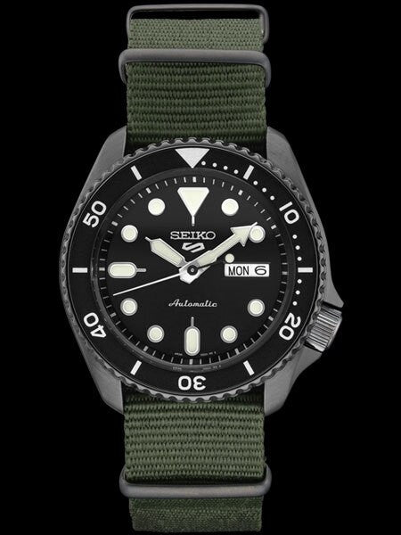 Seiko 5 Sports 24-Jewel Automatic Watch with Textured Black Dial and Nylon Strap #SRPD91