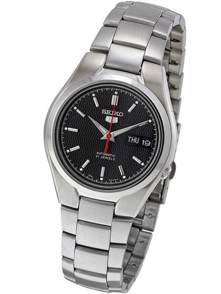 Scratch and Dent - Seiko 5 Automatic Black Dial Watch with Stainless Steel Bracelet #SNK607