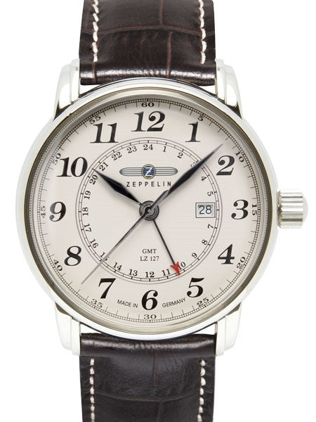 Graf Zeppelin Dual Time, GMT Watch with Red Tipped 24-hr Hand. #7642-5