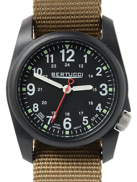 Bertucci DX3 Field Poly Resin Watch, Brown Nylon Strap, Black Dial #11017