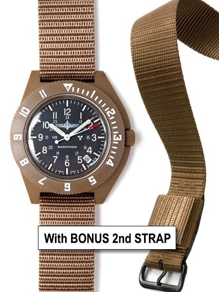 Marathon Swiss Made Quartz Military Navigator Pilot Watch with Tritium Illumination + Bonus Strap #WW194013DD-DT-BN