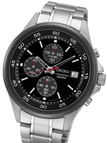 Seiko Black Dial Chronograph with Sixty-Minute Stopwatch #SKS491