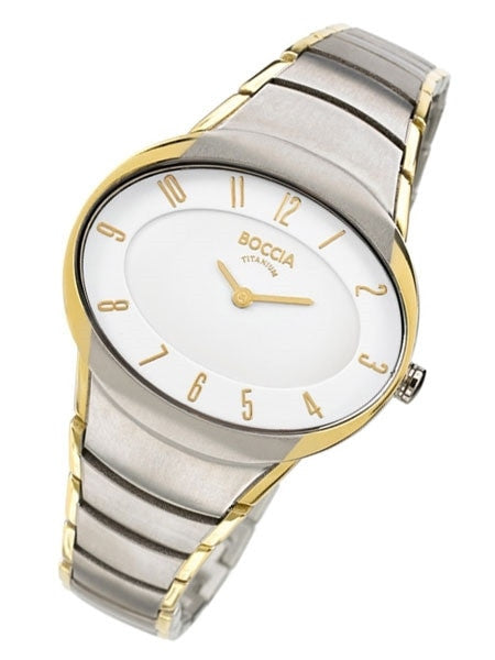 Boccia Ladies Quartz Watch with an Oval, Two-Tone Titanium Case and Matching Bracelet #3165-11