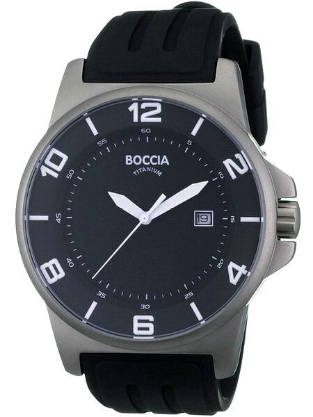Boccia Mens Black Dial Quartz Sport Watch with 45mm Titanium Case and Rubber Strap #3535-01