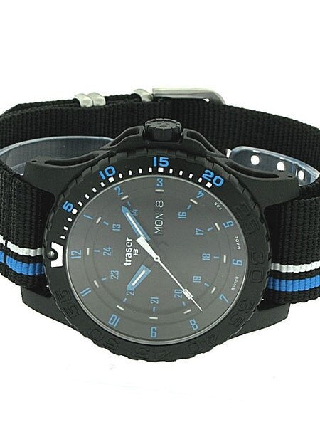 Traser Blue Infinity Watch with Sapphire Crystal and striped black strap #105545