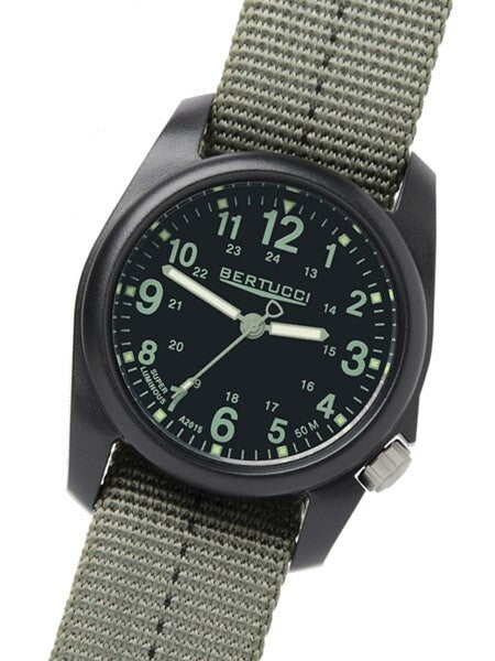 Bertucci DX3 Field Resin Watch, Dash-Striped Nylon Strap, Black Dial - 11040