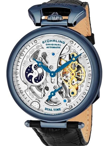 Stuhrling Dual Time Skeleton Automatic Watch with Day/Night Sub