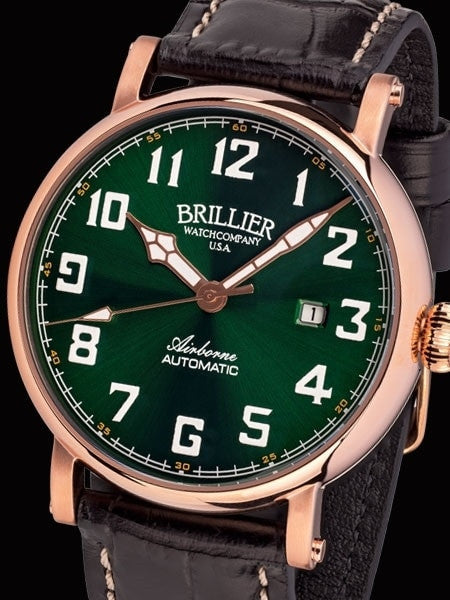 Brillier Green 43mm Airborne Automatic Watch with Horween Leather Strap #BR-17
