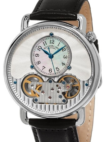 Stuhrling Quartz Watch with Decorative Skeleton Movement, Mother-of-Pearl and Silver Dial #693.01