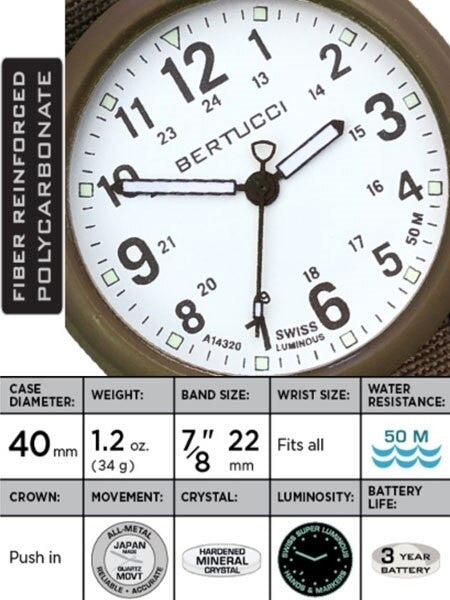 Bertucci DX3 Canvas Polycarbonate Unibody Watch with Beige Comfort Strap #11105