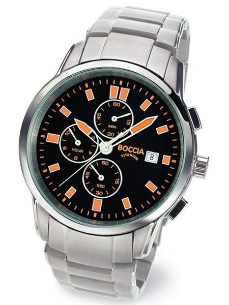Boccia Mens Quartz Chronograph Watch with 12-Hour Totalizer and 41mm Titanium Case #3763-03