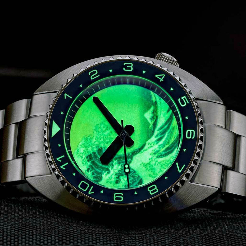 Islander Luminous Wave Dial Automatic Dive Watch with AR Dome Sapphire Crystal, and Luminous Ceramic Bezel Insert #ISL-68